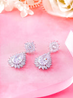 Load image into Gallery viewer, Elegant Bridal Teardrop CZ Flower Dangle Earrings, Flower Design Cz Earrings, Cz Dangle Earrings
