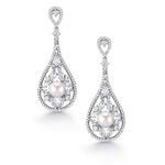 Load image into Gallery viewer, Victorian Style Pearl CZ Earrings, Pearl Dangle Earrings, Cz Dangle Earrings Weddings Earrings
