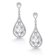 Victorian Style Pearl CZ Earrings, Pearl Dangle Earrings, Cz Dangle Earrings Weddings Earrings