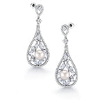 Load image into Gallery viewer, Victorian Style Pearl CZ Earrings, Pearl Dangle Earrings, Cz Dangle Earrings Weddings Earrings
