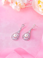 Load image into Gallery viewer, Victorian Style Pearl CZ Earrings, Pearl Dangle Earrings, Cz Dangle Earrings Weddings Earrings
