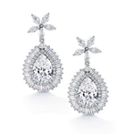 Load image into Gallery viewer, Pear Shape Bridal Flower Dangle Halo Earrings, Flower Design Earrings, Cz Dangle Earrings
