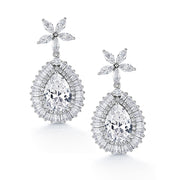 Pear Shape Bridal Flower Dangle Halo Earrings, Flower Design Earrings, Cz Dangle Earrings
