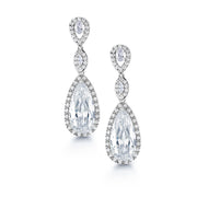 Bridal Teardrop Halo Dangle CZ Earrings, Pear Shape Halo Earrings, Teardrop Cz Halo Earrings