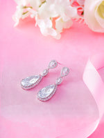 Load image into Gallery viewer, Pearl Bridal Studs with Pear and Marquise AAA Cubic Zirconia Dangle Earrings,
