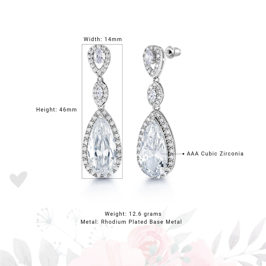 Pearl Bridal Studs with Pear and Marquise AAA Cubic Zirconia Dangle Earrings,