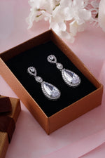 Load image into Gallery viewer, Pearl Bridal Studs with Pear and Marquise AAA Cubic Zirconia Dangle Earrings,
