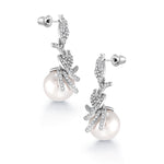 Load image into Gallery viewer, Pearl And Cz Dangle Earrings, Cz Dangle Earrings, Cz Dangle Earrings, Wedding Dangle Earrings
