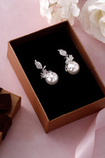 Load image into Gallery viewer, Pearl And Cz Dangle Earrings, Cz Dangle Earrings, Cz Dangle Earrings, Wedding Dangle Earrings
