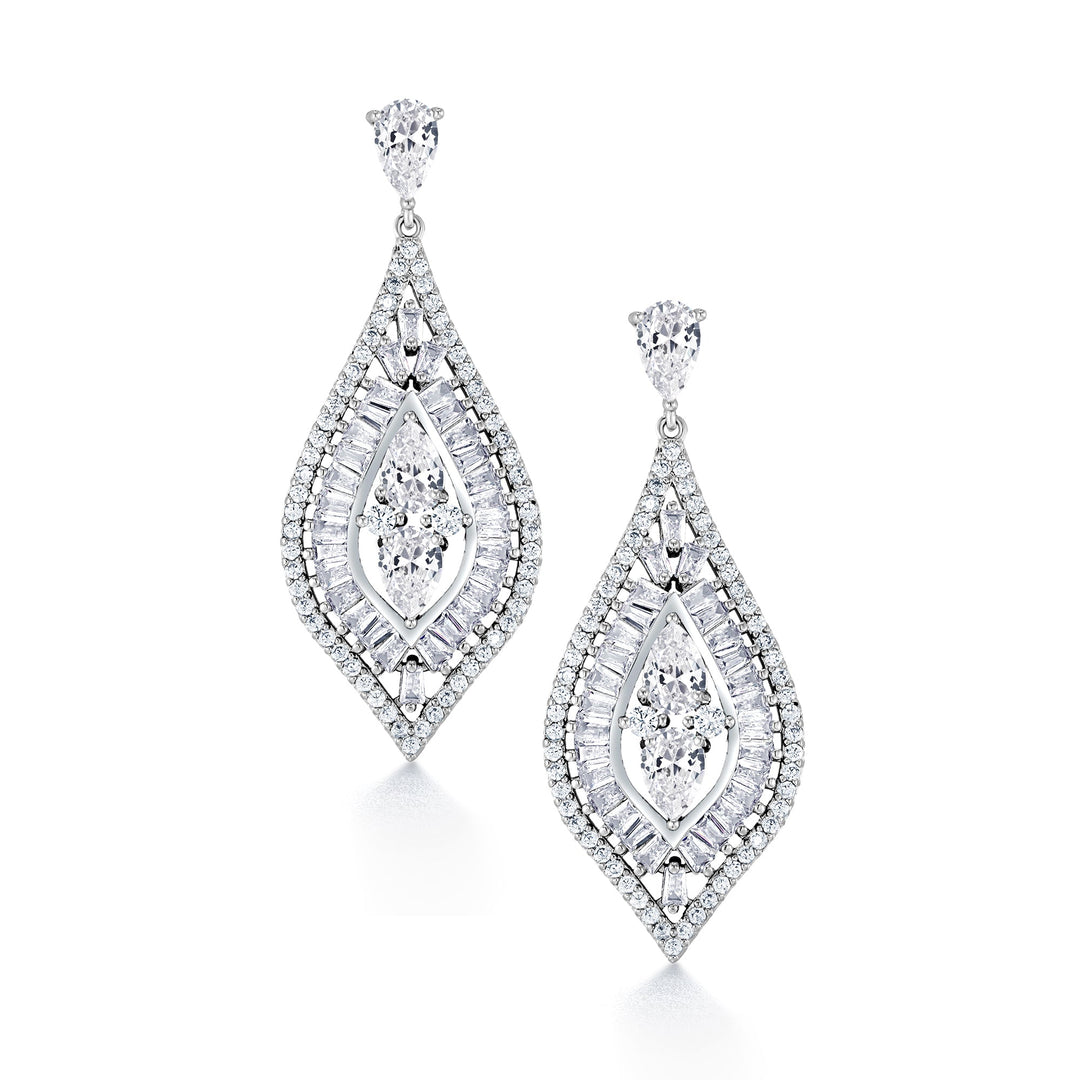 Teardrop CZ Leaf Style Dangle Earrings, Leaf Design Earrings, Dangle Earrings, Cz Dangle Earrings