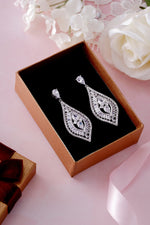 Load image into Gallery viewer, Teardrop CZ Leaf Style Dangle Earrings, Leaf Design Earrings, Dangle Earrings, Cz Dangle Earrings
