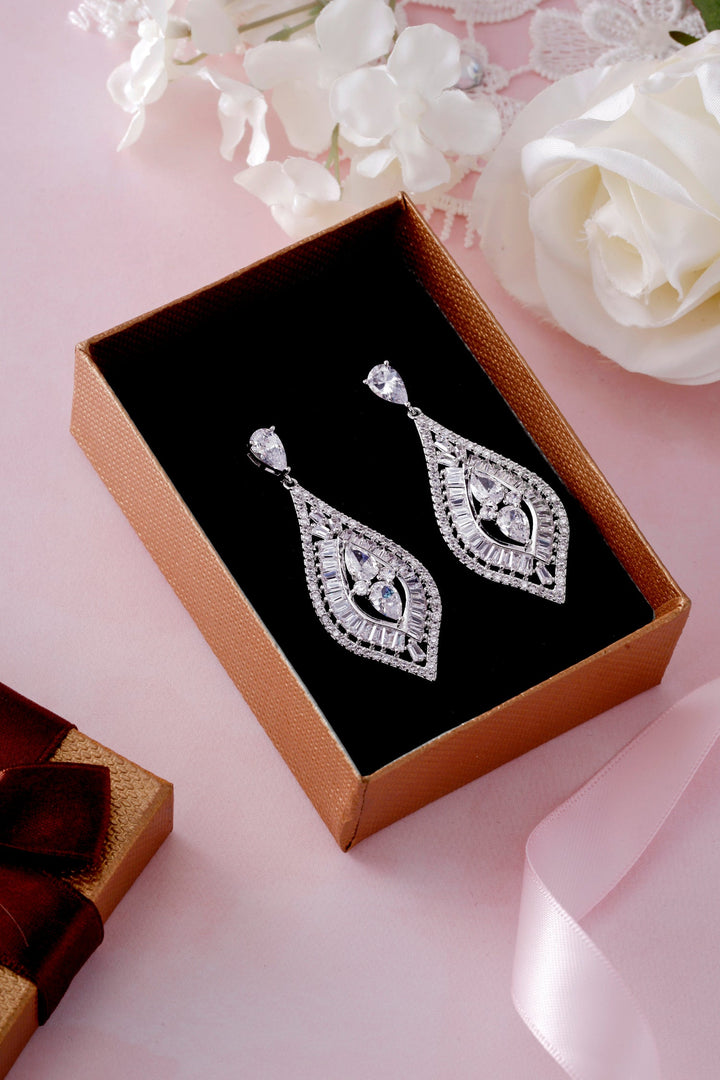 Teardrop CZ Leaf Style Dangle Earrings, Leaf Design Earrings, Dangle Earrings, Cz Dangle Earrings