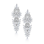 Victorian Style Lace Filigree Marquise and Round CZ Vintage Twin Dangle Earrings, Chandeleir Dangle Earrings