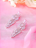 Load image into Gallery viewer, Victorian Style Lace Filigree Marquise and Round CZ Vintage Twin Dangle Earrings, Chandeleir Dangle Earrings
