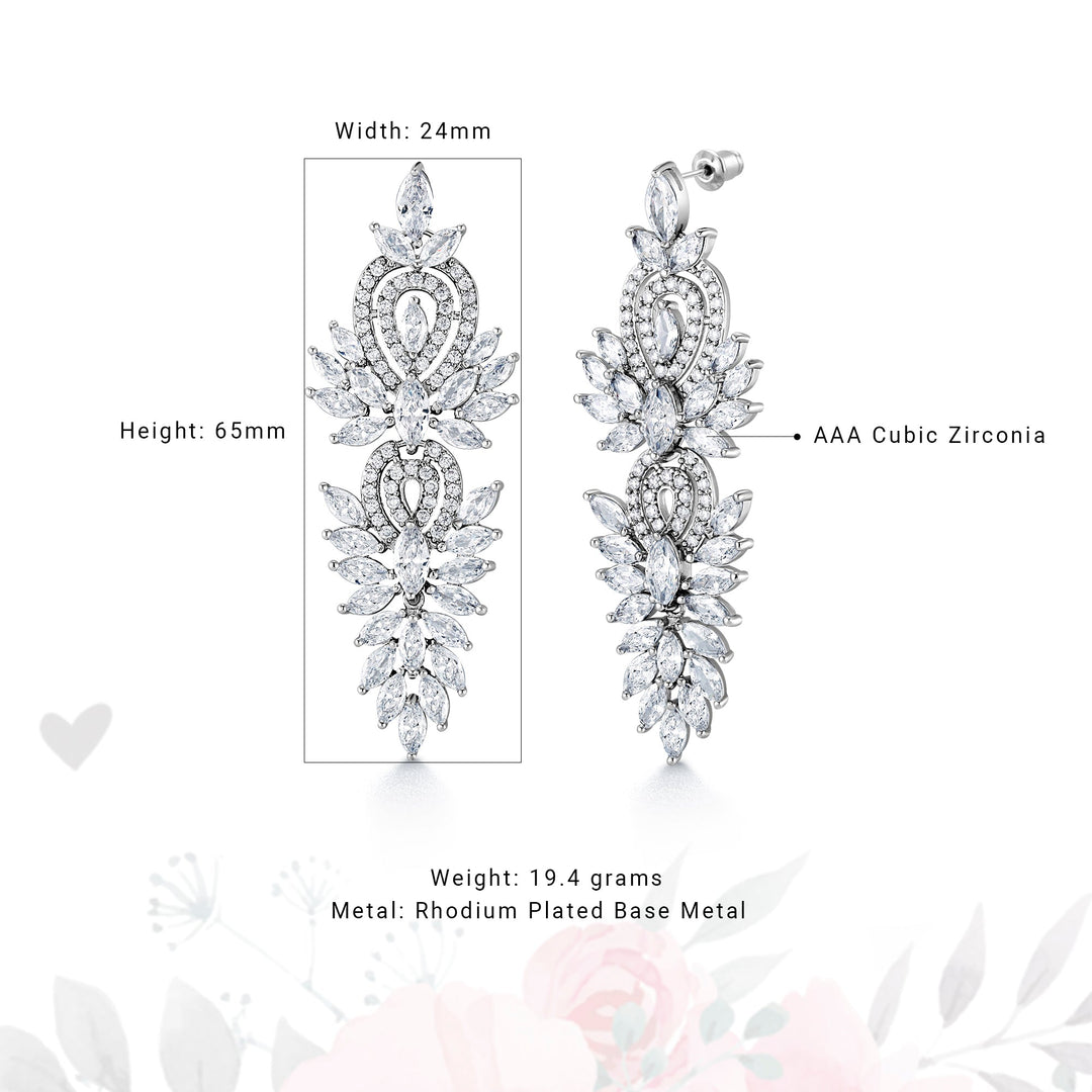 Victorian Style Lace Filigree Marquise and Round CZ Vintage Twin Dangle Earrings, Chandeleir Dangle Earrings