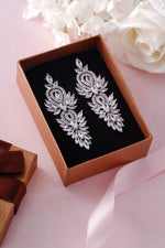 Load image into Gallery viewer, Victorian Style Lace Filigree Marquise and Round CZ Vintage Twin Dangle Earrings, Chandeleir Dangle Earrings
