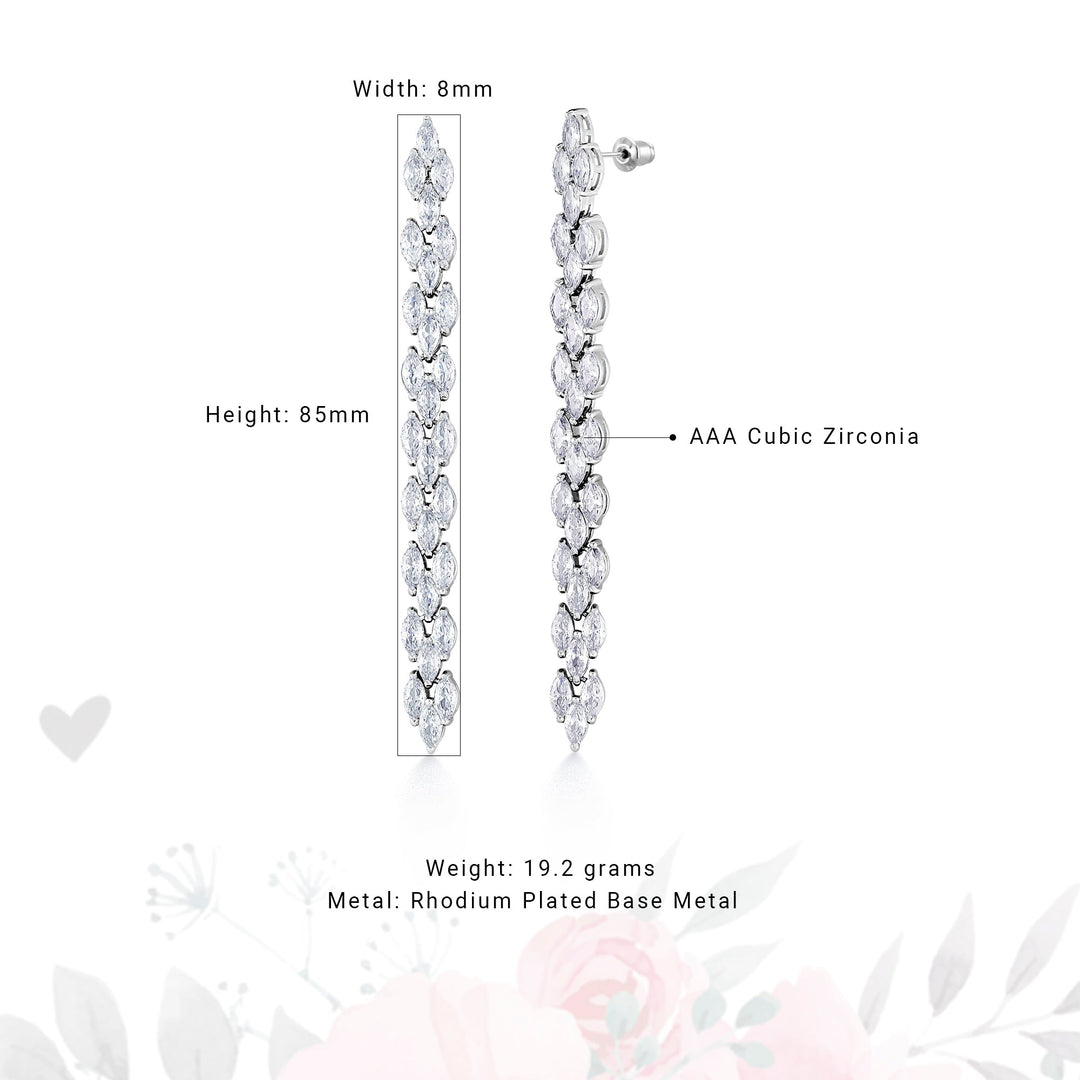 Marquise CZ Long Bridal Earrings, Cz Dangle Earrings, Marquise Cz Earrings, Party Dangle Earrings
