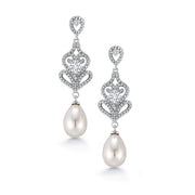 Freshwater Pearl Victorian Style CZ Vintage Earring, Pearl Dangle Earrings, Cz Dangle Earrings, Weddings Dangle Earrings