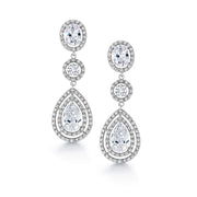 Teardrop CZ Halo Wedding Dangle Earrings, Cz Halo Design Earrings, Cz Dangle Earrings, Wedding Dangle Earrings