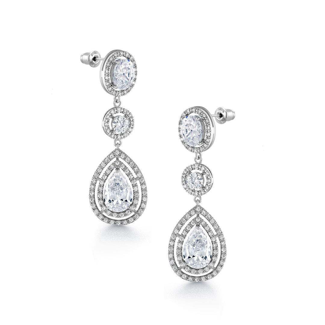 Teardrop CZ Halo Wedding Dangle Earrings, Cz Halo Design Earrings, Cz Dangle Earrings, Wedding Dangle Earrings