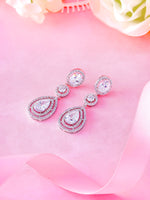 Load image into Gallery viewer, Teardrop CZ Halo Wedding Dangle Earrings, Cz Halo Design Earrings, Cz Dangle Earrings, Wedding Dangle Earrings
