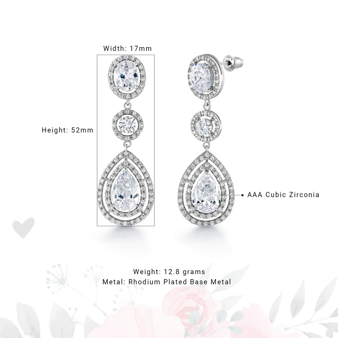 Teardrop CZ Halo Wedding Dangle Earrings, Cz Halo Design Earrings, Cz Dangle Earrings, Wedding Dangle Earrings