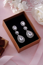 Load image into Gallery viewer, Teardrop CZ Halo Wedding Dangle Earrings, Cz Halo Design Earrings, Cz Dangle Earrings, Wedding Dangle Earrings
