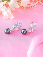 Load image into Gallery viewer, Black Pearl Marquise CZ Flower Design Wedding Dangle Earrings, Flower Design Earrings, Pearl Drop Earrings, Cz Earrings
