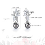Load image into Gallery viewer, Black Pearl Marquise CZ Flower Design Wedding Dangle Earrings, Flower Design Earrings, Pearl Drop Earrings, Cz Earrings
