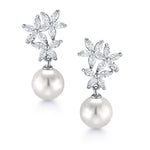 Load image into Gallery viewer, Pearl Marquise CZ Flower Bridal Dangle Earrings, Flower  Earrings, Marquise CZ Flower Dangle Earrings
