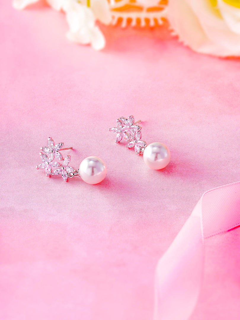 Pearl Marquise CZ Flower Bridal Dangle Earrings, Flower  Earrings, Marquise CZ Flower Dangle Earrings