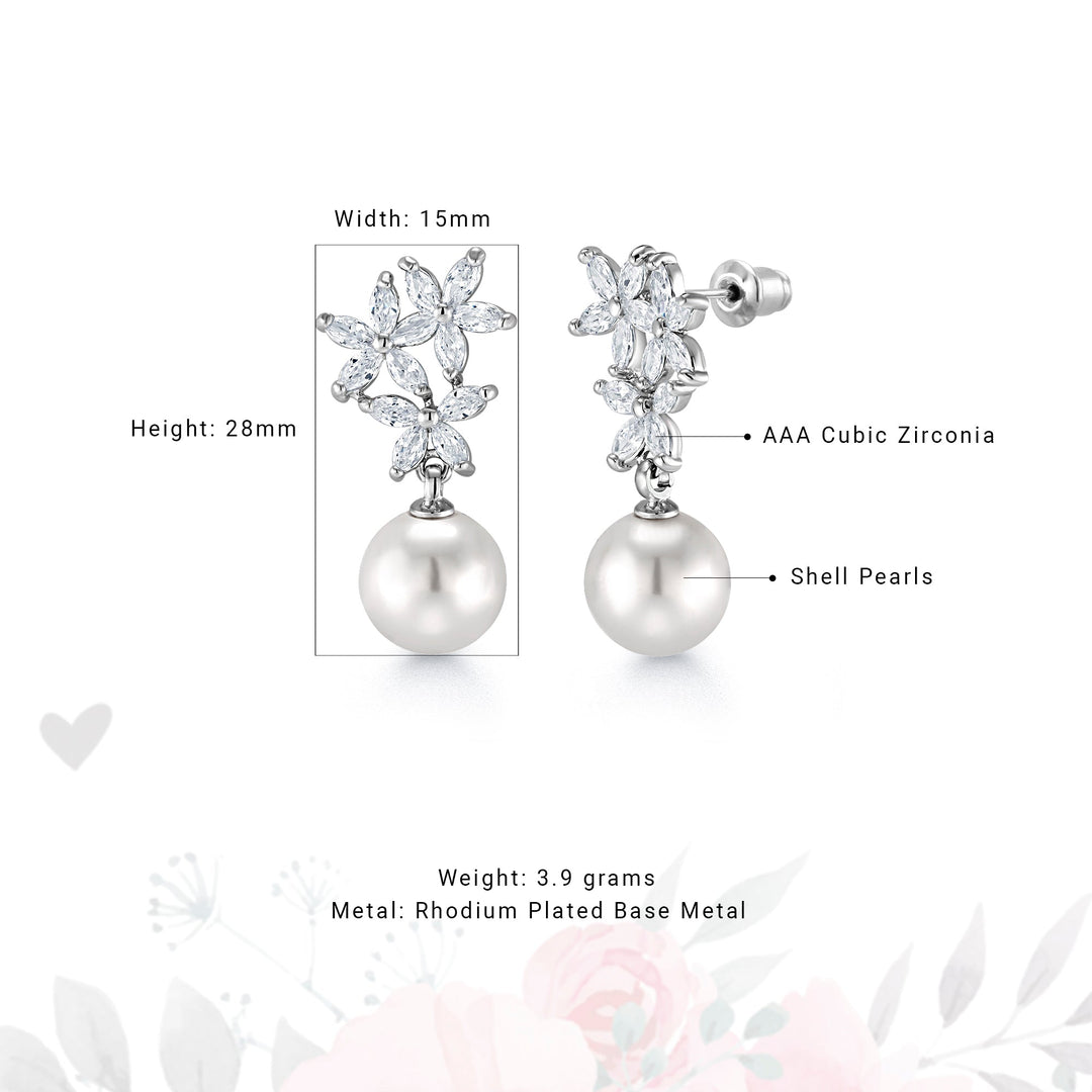 Pearl Marquise CZ Flower Bridal Dangle Earrings, Flower  Earrings, Marquise CZ Flower Dangle Earrings