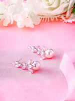 Load image into Gallery viewer, Bridal Pearl Rhodium Plated long Design CZ Earrings, Cz Earrings, Pearl Dangle Earrings, Marquise Cz Earrings
