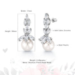 Load image into Gallery viewer, Bridal Pearl Rhodium Plated long Design CZ Earrings, Cz Earrings, Pearl Dangle Earrings, Marquise Cz Earrings
