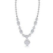 Oval AAA Cz Flower Halo Wedding Necklace Set- 16 Inch Length,  Multi Shape Cz Necklace Set, Flower Shape Necklace Set, Brass Necklace Set