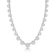 Oval Brilliant Cut CZ Halo Earrings Necklace Wedding Set- 17 Inch, CZ Halo Earrings Necklace Set, Flower Design Necklace Set