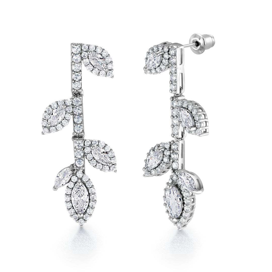 Marquise CZ Leaf Design Necklace Set- 17 Inch Length, Leaf Design Necklace Set, Cz Necklace Set, Wedding Necklace Set