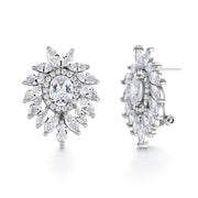 Multi Shape CZ Flower Design Wedding Necklace Set- 16 Inch Length, Oval And Marquise Cz Necklace Set, Wedding Necklace