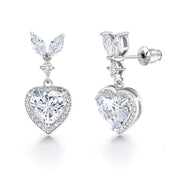 Heart Shape CZ Halo Wedding Necklace Set- 18 Inch Length,  Multi Shape CZ Jewelry Set, Wedding Halo Necklace Set, Bridal Jewelry Set