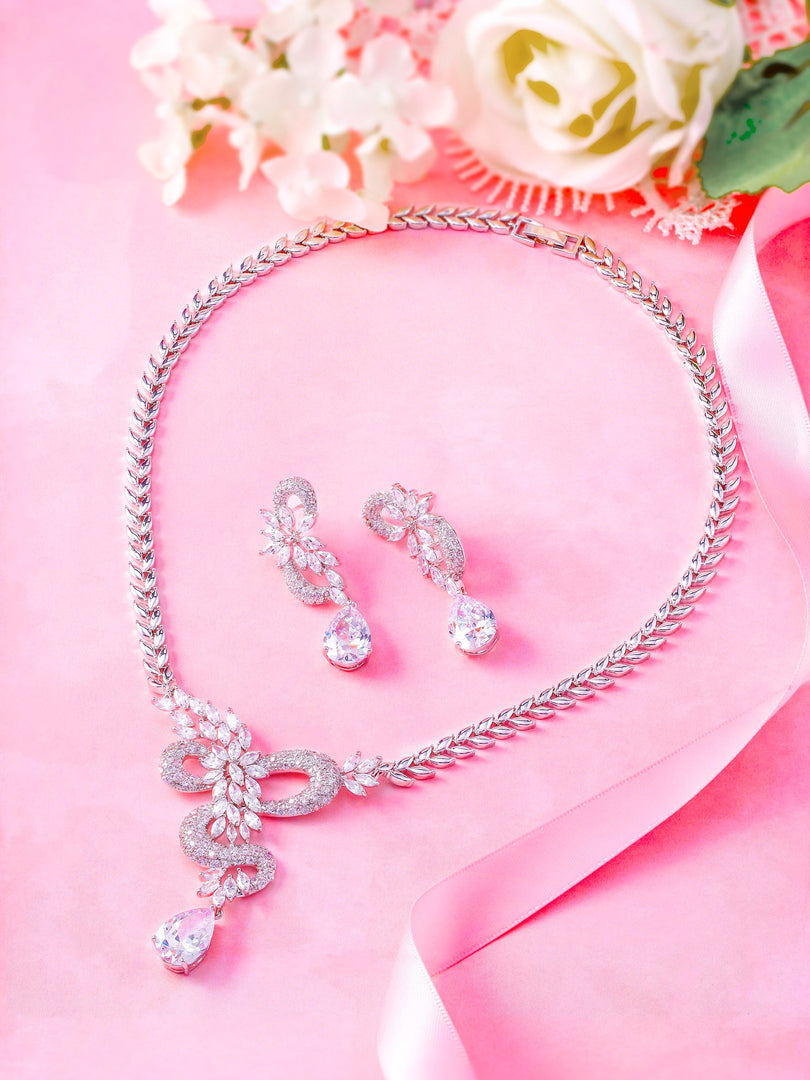 Teardrop and Marquise Cz Flower Style Necklace Set, Bridal Necklace Set, Marquise Necklace Set, Wedding Necklace Set, Cz Necklace Set