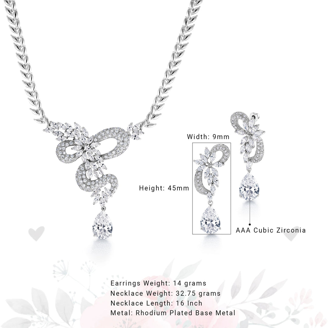 Teardrop and Marquise Cz Flower Style Necklace Set, Bridal Necklace Set, Marquise Necklace Set, Wedding Necklace Set, Cz Necklace Set
