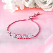 Round CZ Rhodium Plated Star Slider Bracelet, Adjustable Cz Bracelet, Star Shape Bracelet, Cz Bracelet