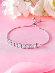 Round CZ Rhodium Plated Bezel Set Tennis Bracelet, Adjustable Cz Bracelet, Cz Bracelet, Tennis Bracelet, Bezel Set bracelet