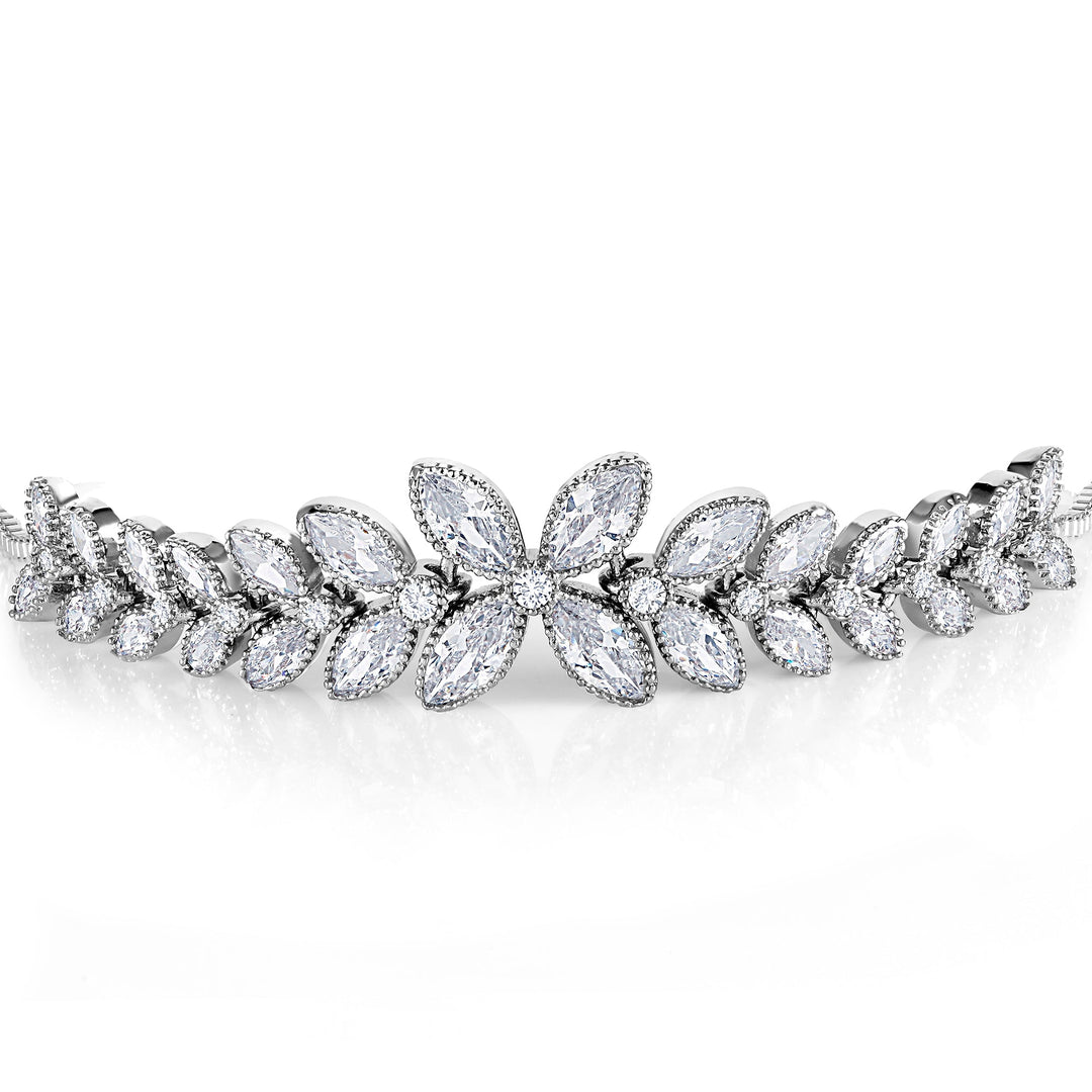 Marquise CZ Rhodium Plated Bracelet, Adjustable Bracelet, Marquise Cut Cz Bracelet, Cz Bracelet, Flower Design Bracelet