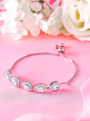 Pear Shape Cubic Zirconia Rhodium Plated Bracelet, Halo Bracelet, Tear drop Cz Bracelet, Pear Shape Cz Bracelet, Adjustable Bracelet