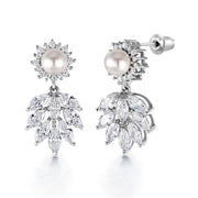 Pearl And CZ Necklace Set, Halo Design Necklace Set, Wedding Necklace Set, Flower Design Necklace Set