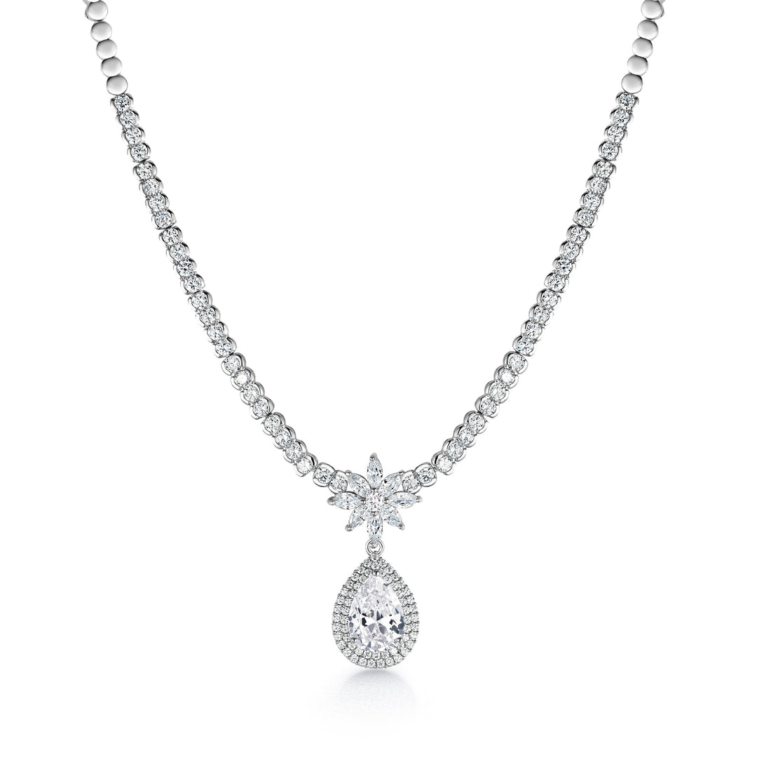 Multi Shape CZ Necklace Set - 16 Inch Length, Teardrop Cz Necklace Set, Wedding Necklace Set, Party Wear Necklace Set