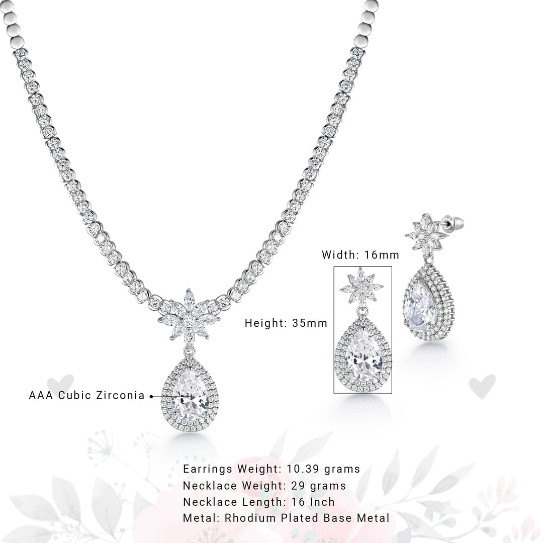 Multi Shape CZ Necklace Set - 16 Inch Length, Teardrop Cz Necklace Set, Wedding Necklace Set, Party Wear Necklace Set