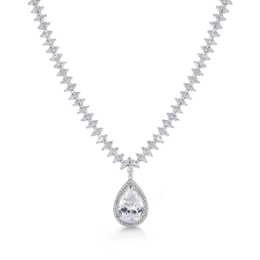 Teardrop And Marquise Cut CZ Necklace Set- 16 Inch, Teardrop Cz Necklace Set, Marquise Cz Necklace Set, Party Necklace Set