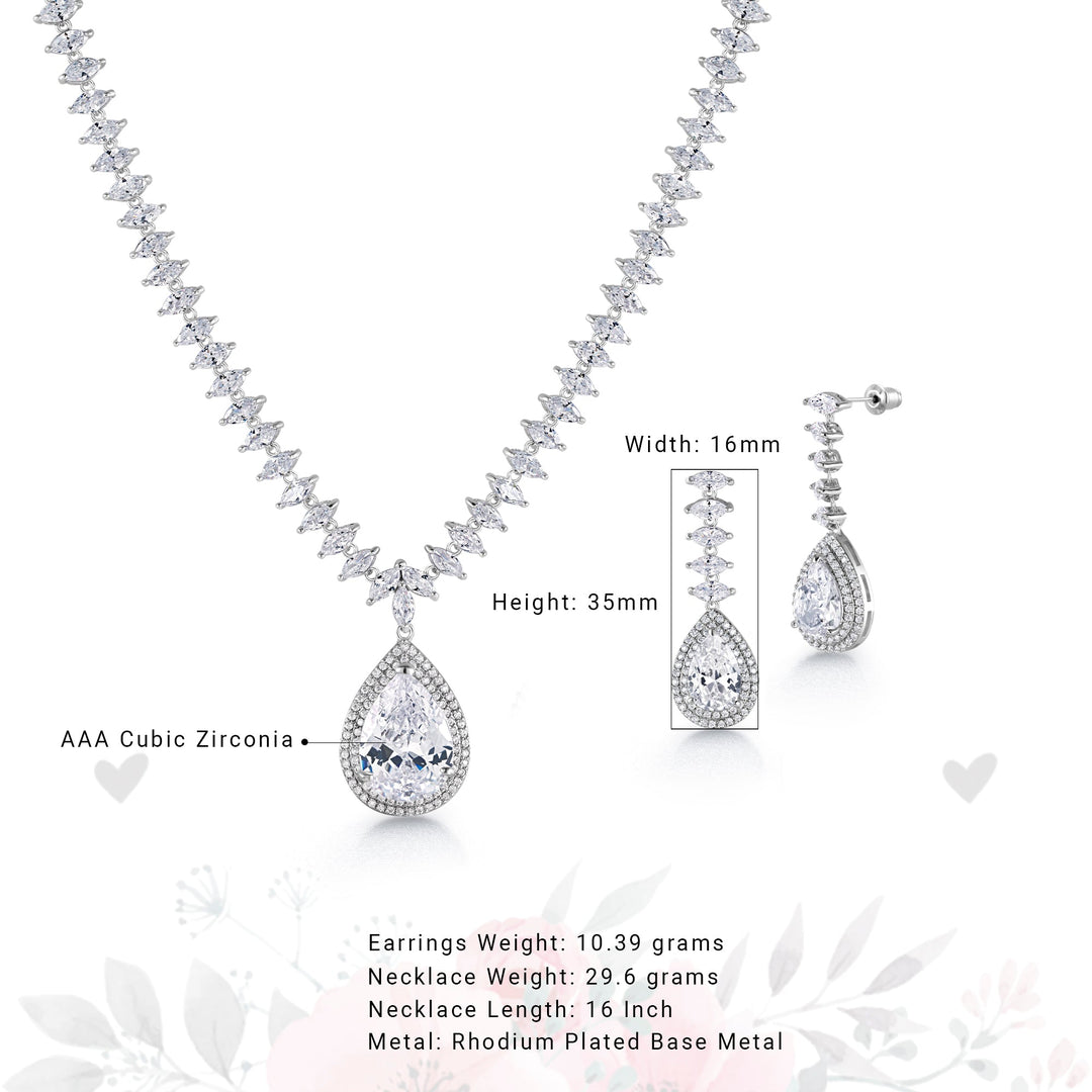 Teardrop And Marquise Cut CZ Necklace Set- 16 Inch, Teardrop Cz Necklace Set, Marquise Cz Necklace Set, Party Necklace Set